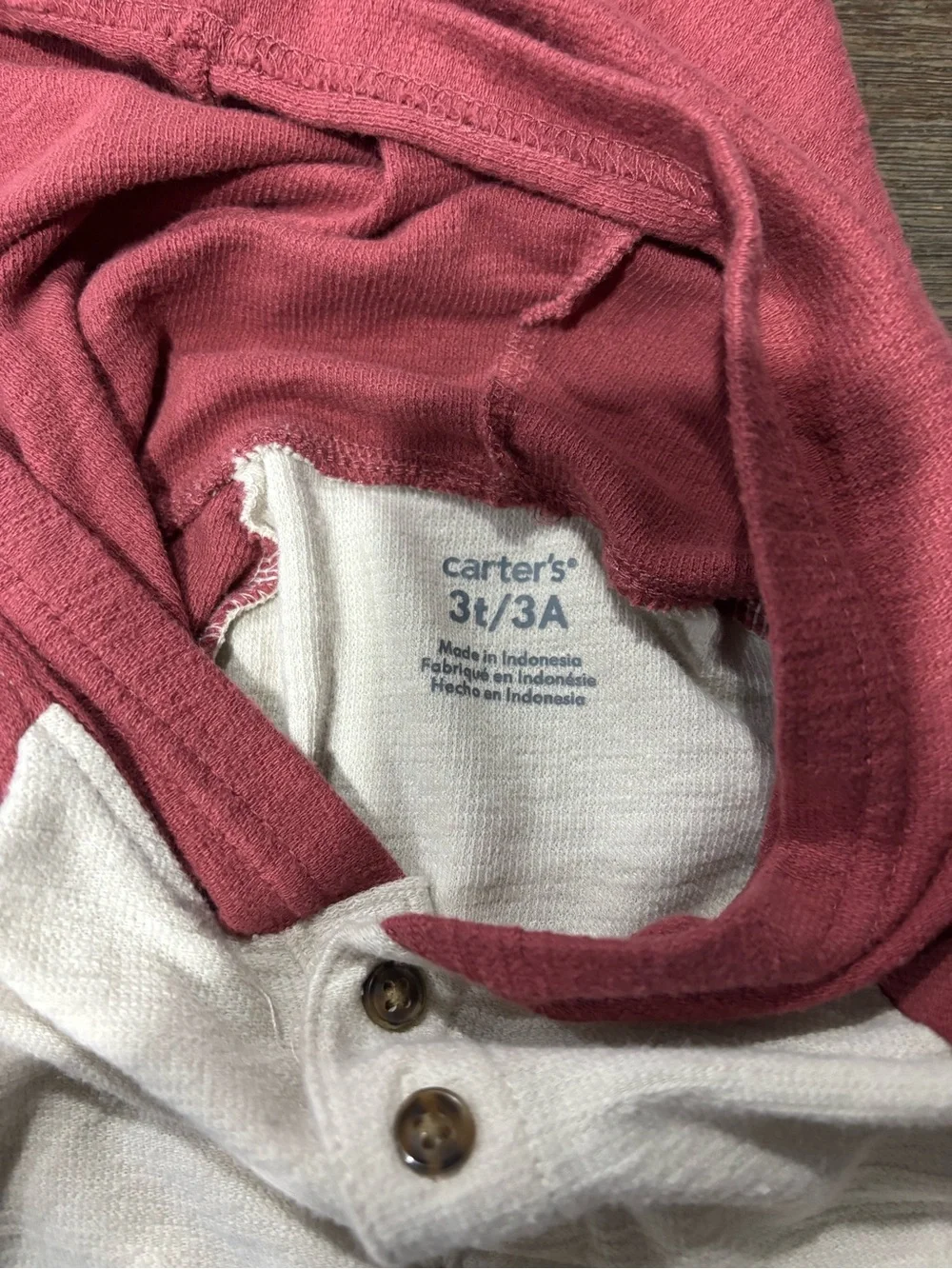 Carter's Two-Tone Hooded Henley - Rose & Cream